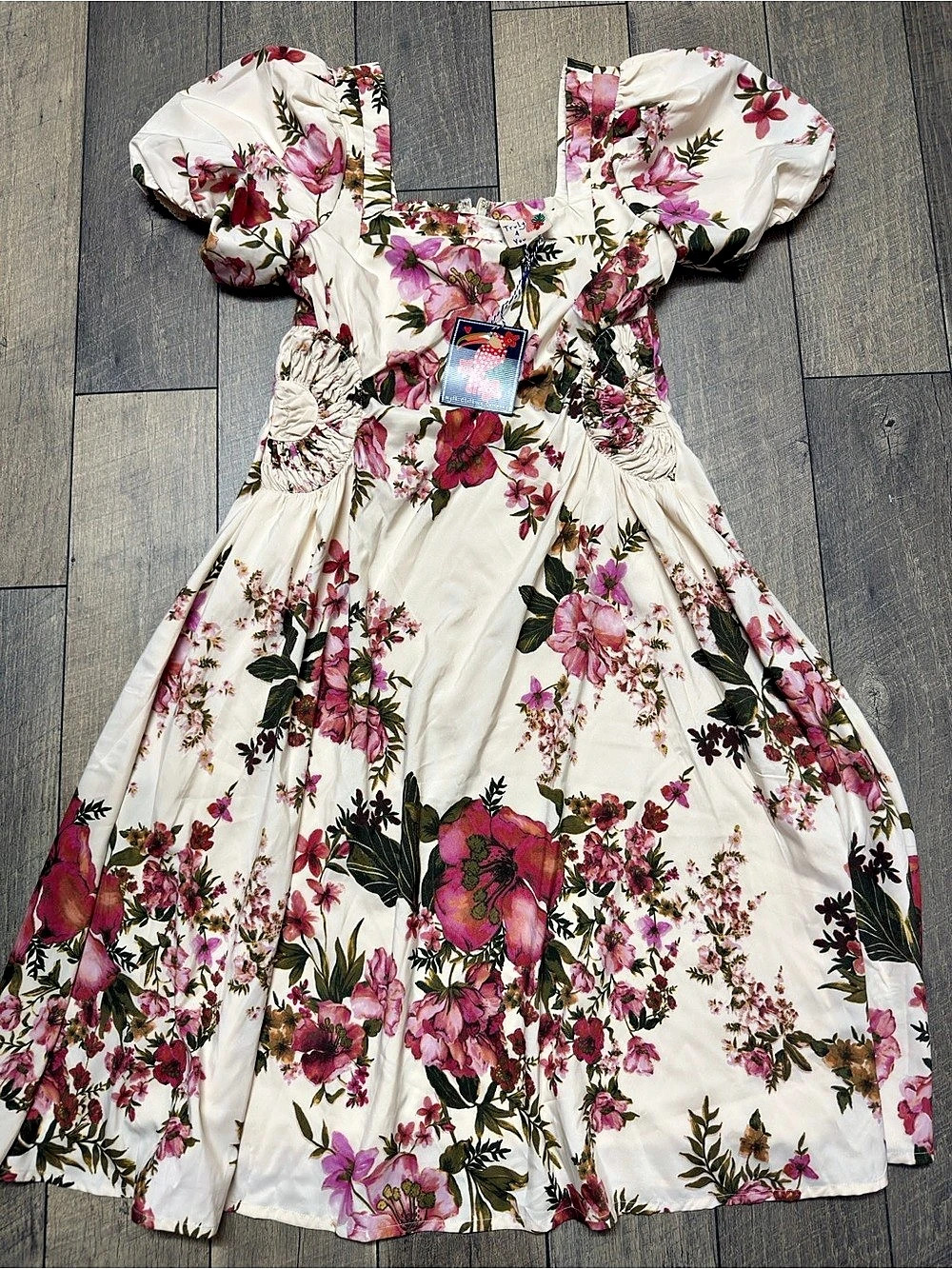Floral Puff Sleeve Dress in cream color & Pink. NWT